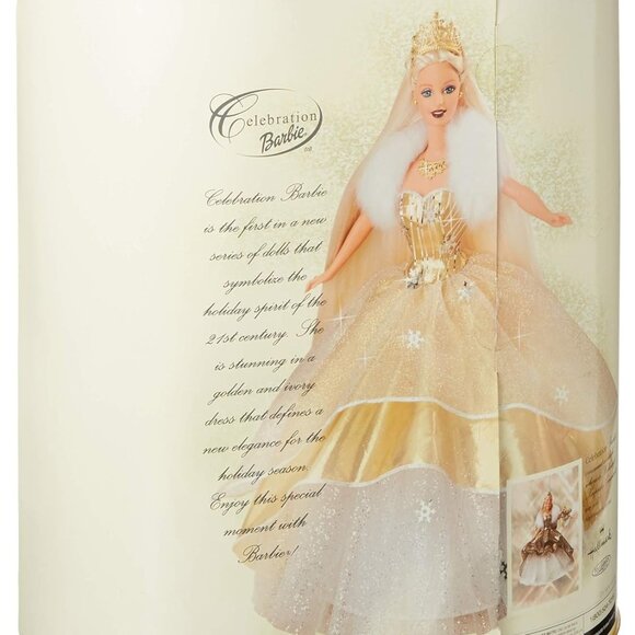 2000 Edition Celebration Barbie Doll Gold & White Glitter Ball Gown - Picture 2 of 3